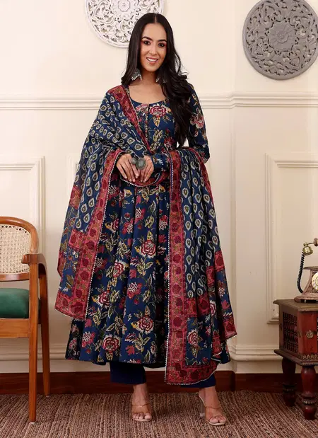 Navy Blue Colour Rayon Print Kurti With Pant And Dupatta Bulk Orders In India Aaradhna 2036